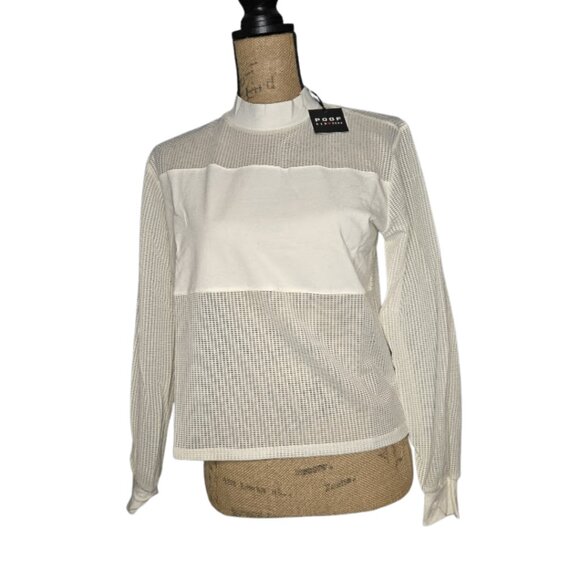 NWT Nordstrom Poof White long-Sleeve Sheer Mesh see through top small - Picture 2 of 8